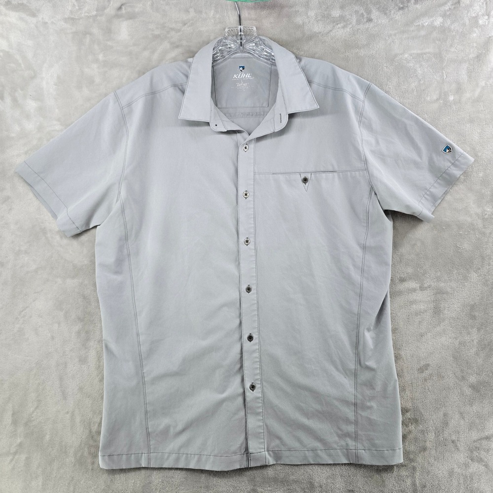 KUHL Tufflex Shirt Mens Large Gray Short Sleeve Button Up Stretch Technical